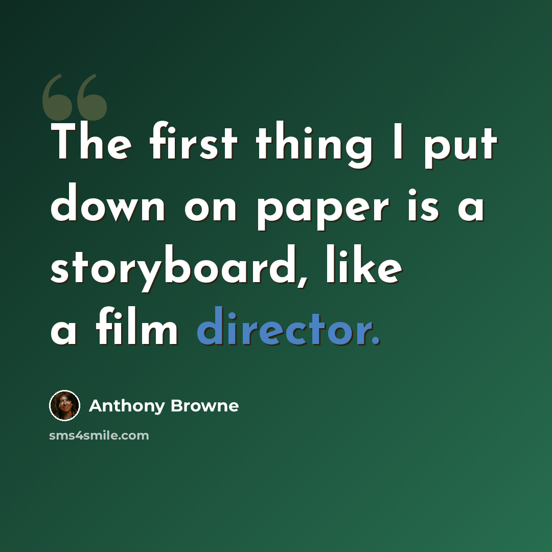 “The first thing I put down on paper is a storyboard, like a film director.” quote by Anthony Browne