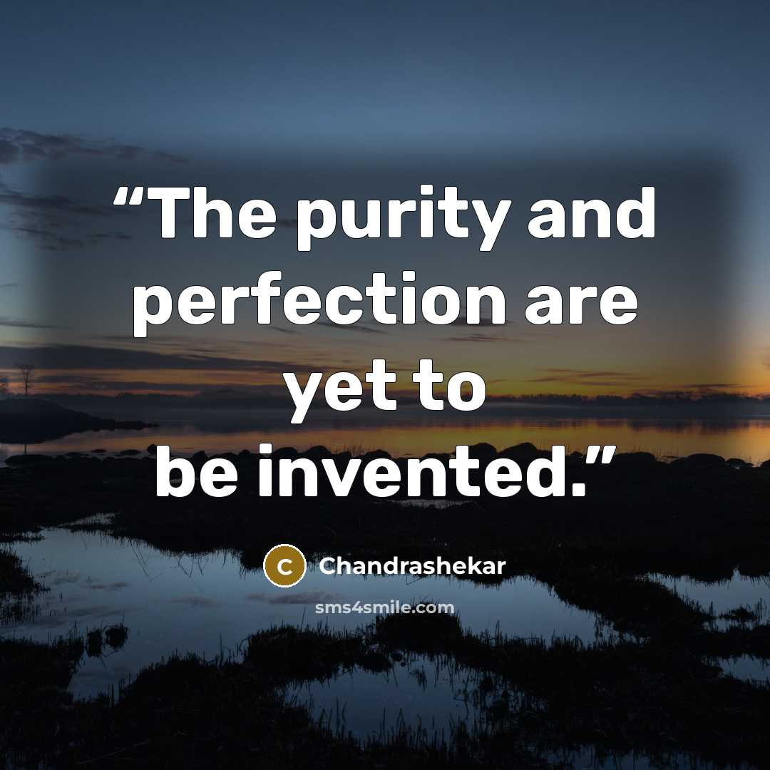 “The purity and perfection are yet to be invented.” quote by Chandrashekar