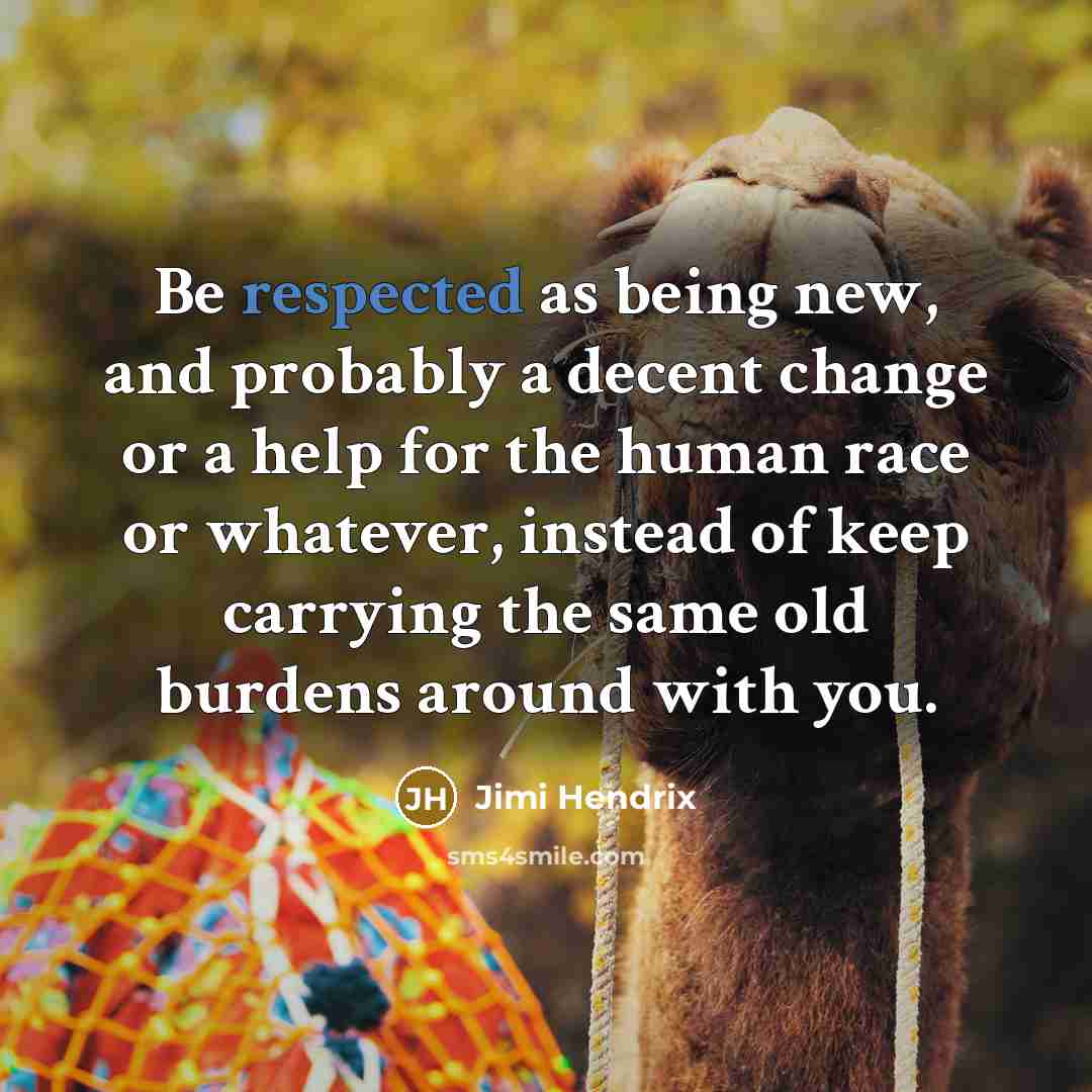 “Be respected as being new, and probably a decent change or a help for the human race or whatever, instead of keep carrying the same old burdens around with you.” quote by Jimi Hendrix