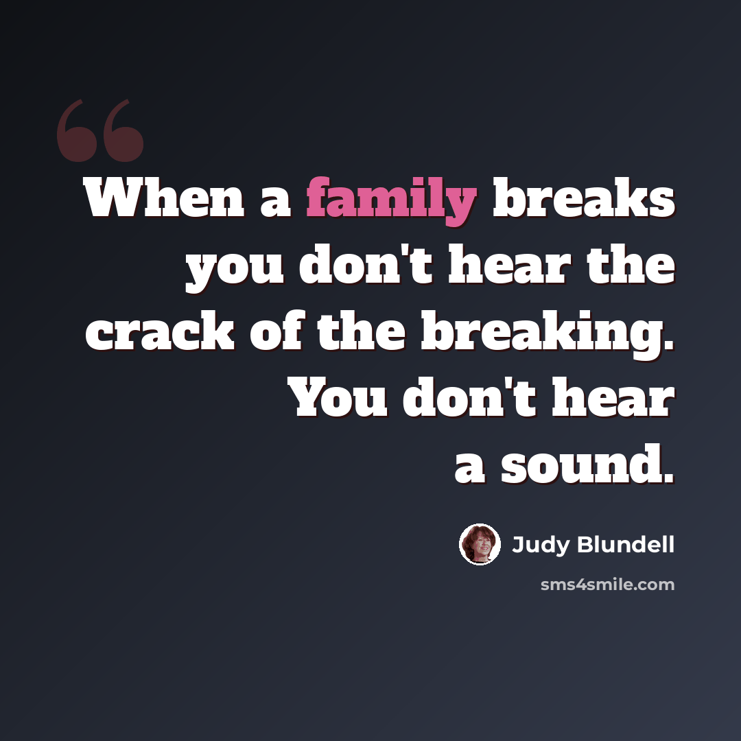 “When a family breaks you don't hear the crack of the breaking. You don't hear a sound.” quote by Judy Blundell