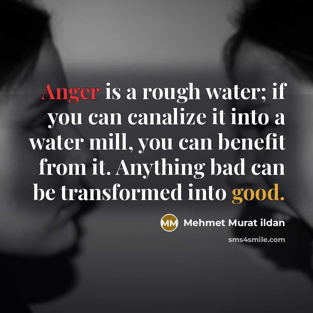 “Anger is a rough water; if you can canalize it into a water mill, you can benefit from it. Anything bad can be transformed into good.” quote by Mehmet Murat Ildan