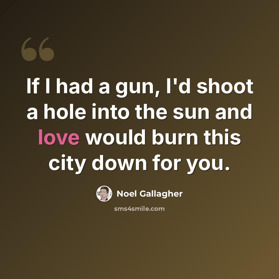 “If I had a gun, I'd shoot a hole into the sun and love would burn this city down for you.” quote by Noel Gallagher