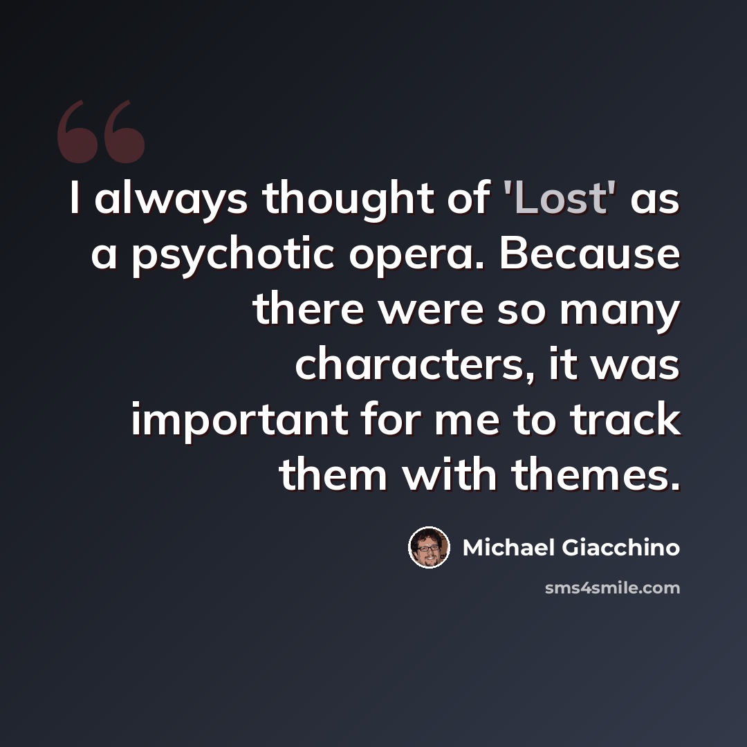 “I always thought of 'Lost' as a psychotic opera. Because there were so many characters, it was important for me to track them with themes.” quote by Michael Giacchino