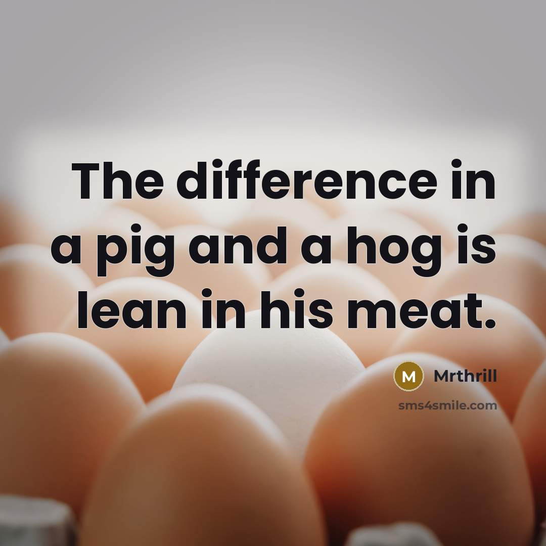 “The difference in a pig and a hog is lean in his meat.” quote by Mrthrill