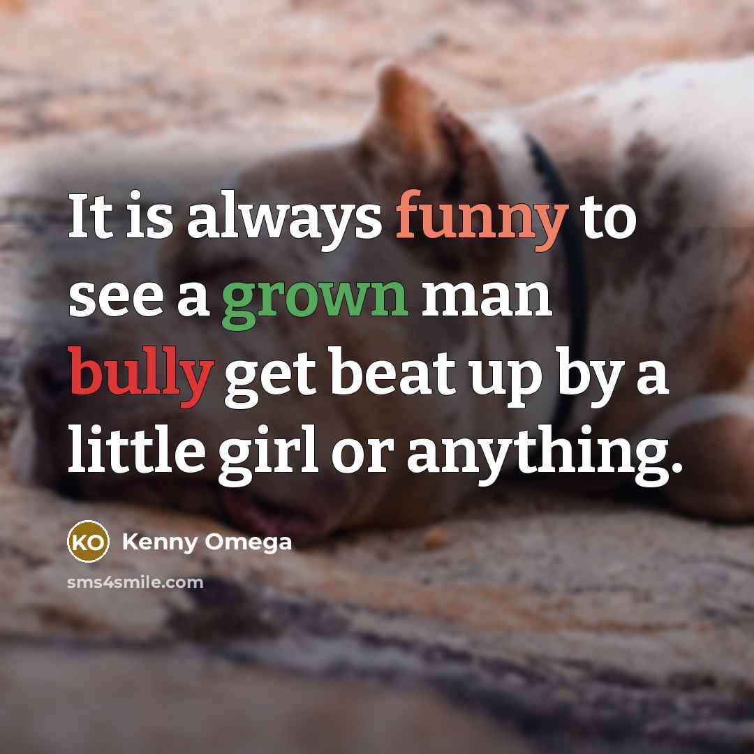 “It is always funny to see a grown man bully get beat up by a little girl or anything.” quote by Kenny Omega