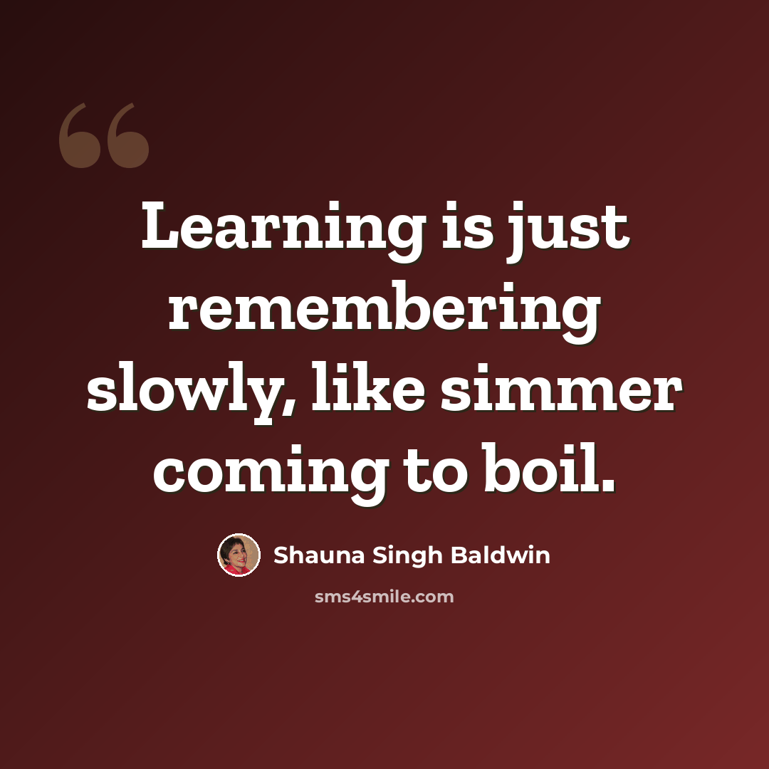 “Learning is just remembering slowly, like simmer coming to boil.” quote by Shauna Singh Baldwin
