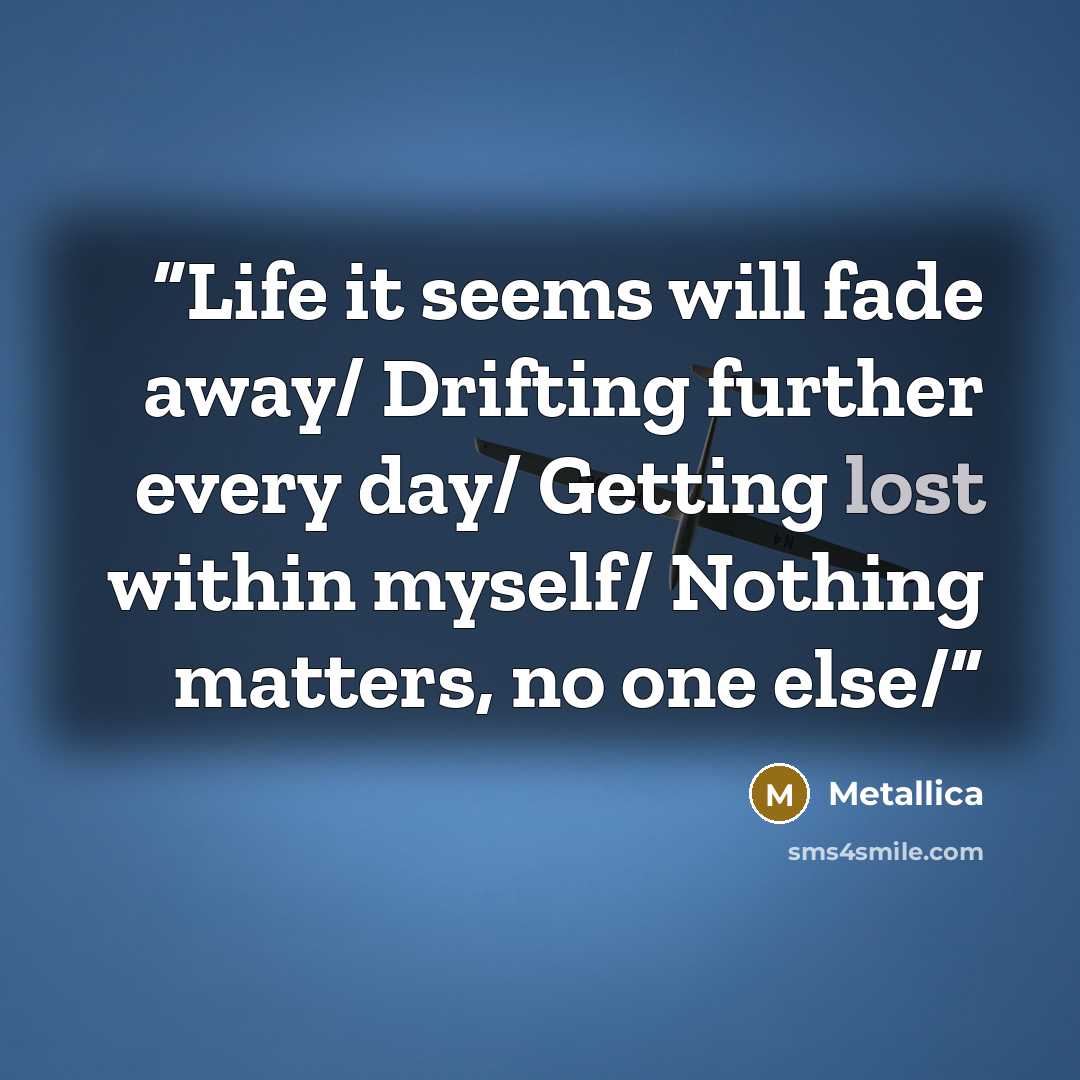 “Life it seems will fade away/ Drifting further every day/ Getting lost within myself/ Nothing matters, no one else/” quote by Metallica