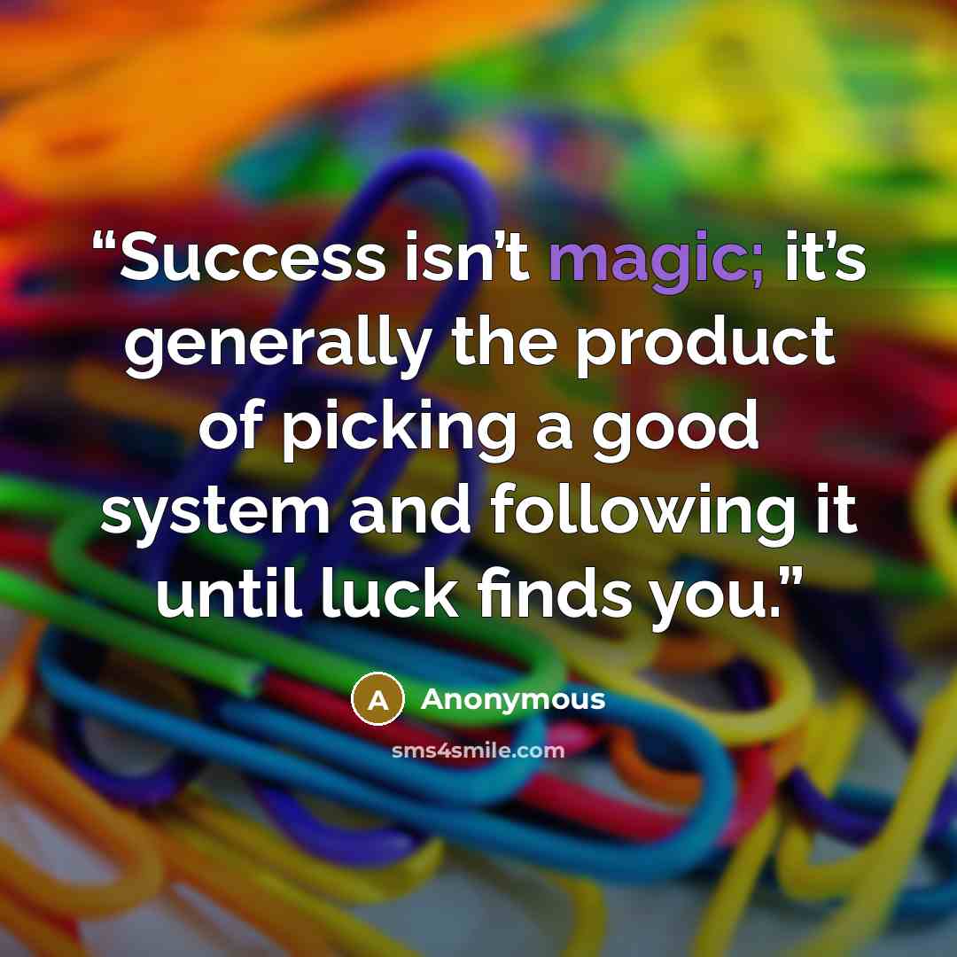 “Success isn’t magic; it’s generally the product of picking a good system and following it until luck finds you.” quote by Anonymous