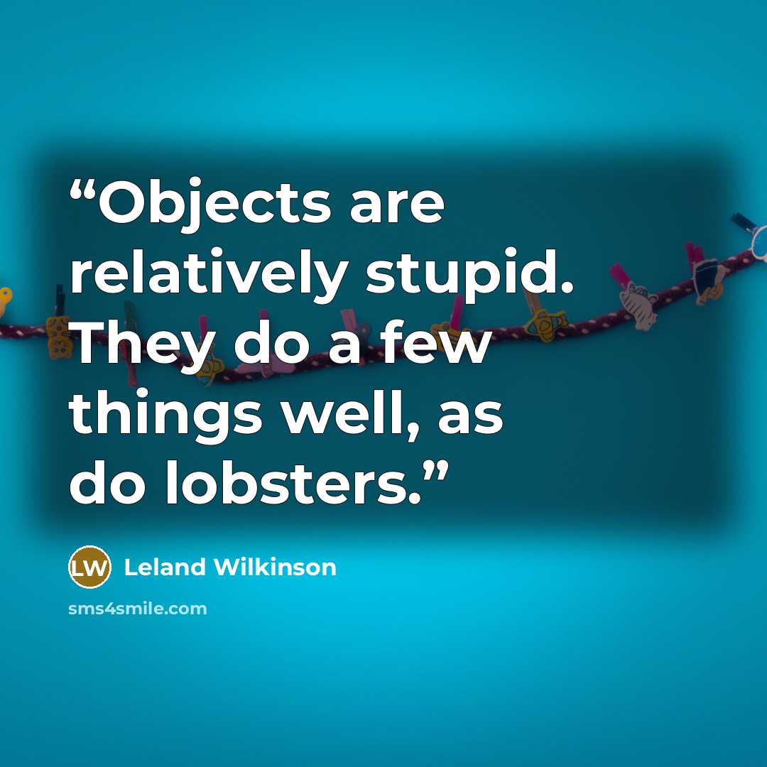 “Objects are relatively stupid. They do a few things well, as do lobsters.” quote by Leland Wilkinson