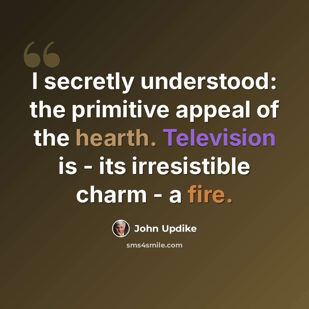 “I secretly understood: the primitive appeal of the hearth. Television is - its irresistible charm - a fire.” quote by John Updike