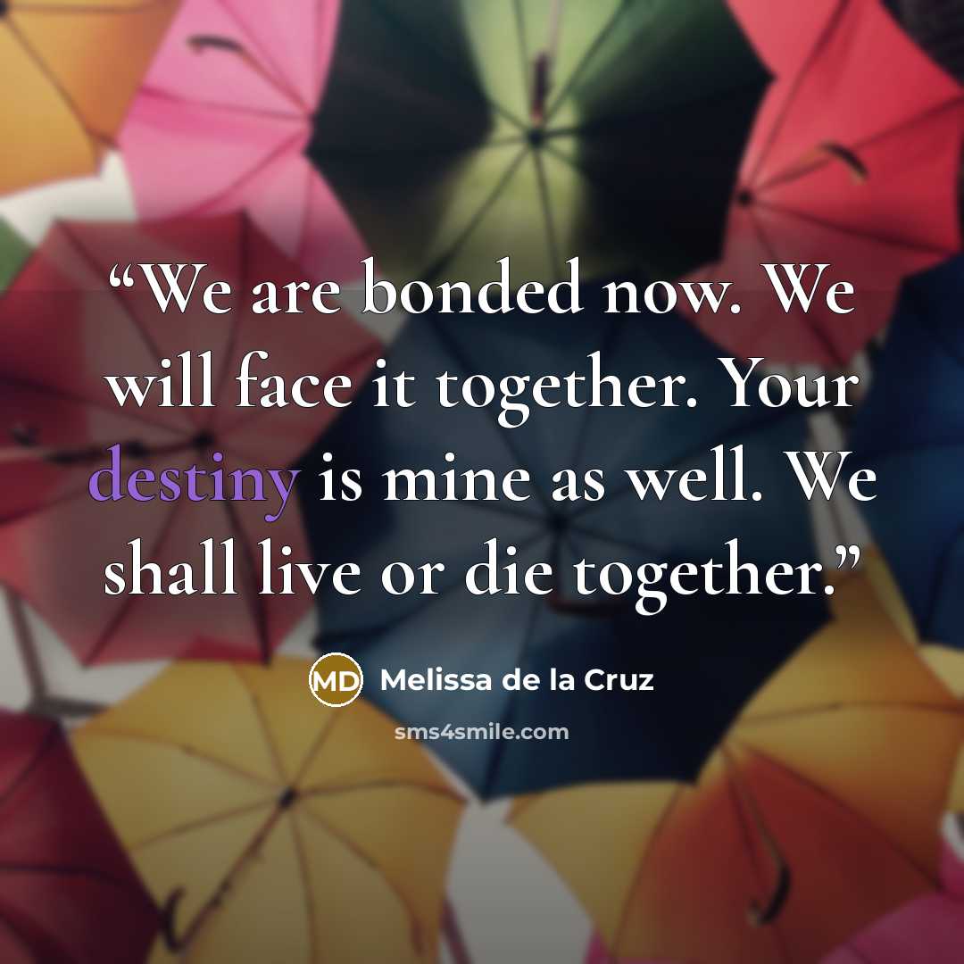 “We are bonded now. We will face it together. Your destiny is mine as well. We shall live or die together.” quote by Melissa de la Cruz