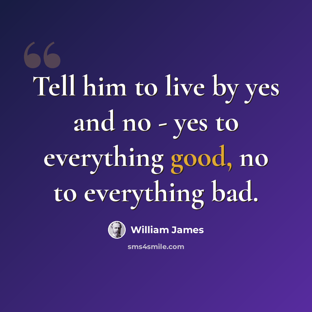 “Tell him to live by yes and no - yes to everything good, no to everything bad.” quote by William James
