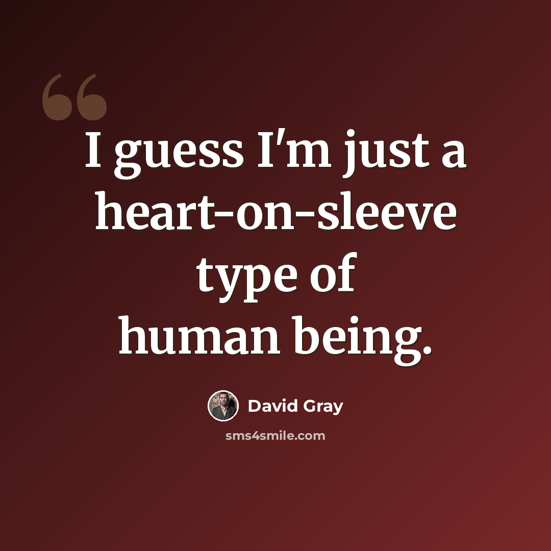 “I guess I'm just a heart-on-sleeve type of human being.” quote by David Gray