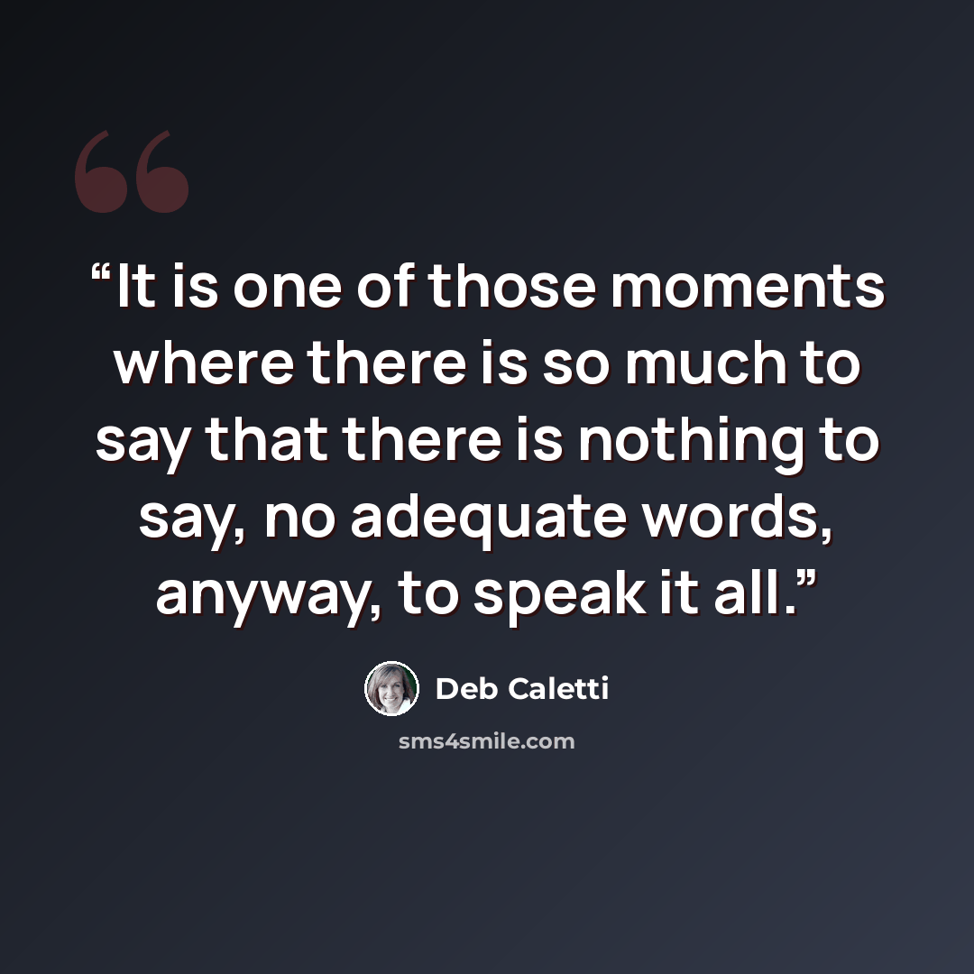 “It is one of those moments where there is so much to say that there is nothing to say, no adequate words, anyway, to speak it all.” quote by Deb Caletti
