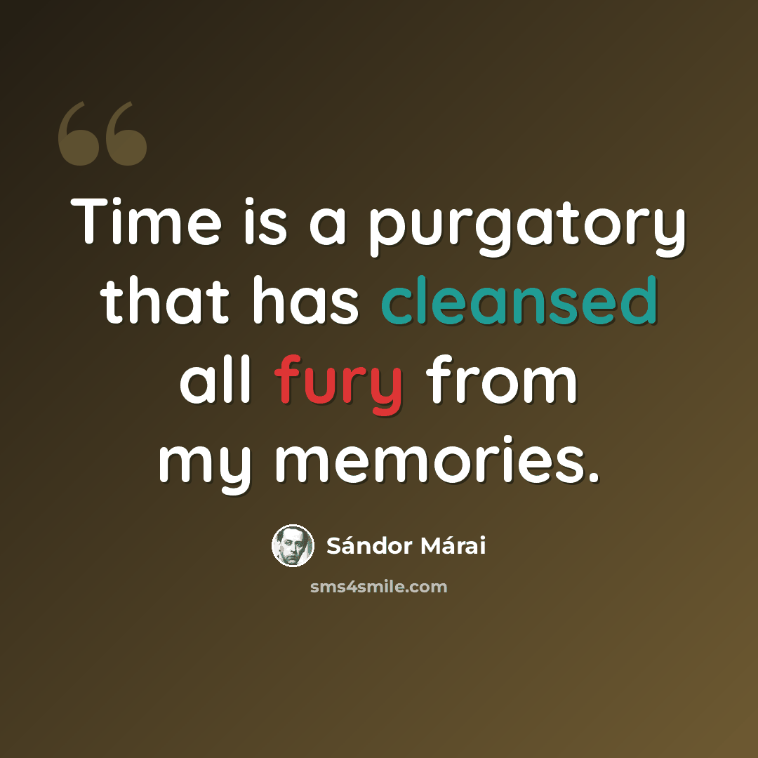 “Time is a purgatory that has cleansed all fury from my memories.” quote by Sándor Márai