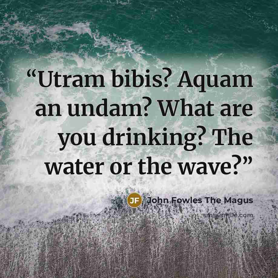 “Utram bibis? Aquam an undam? What are you drinking? The water or the wave?” quote by John Fowles The Magus