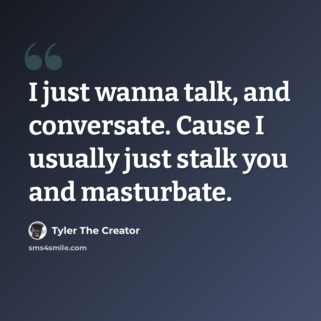 “I just wanna talk, and conversate. Cause I usually just stalk you and masturbate.” quote by Tyler The Creator