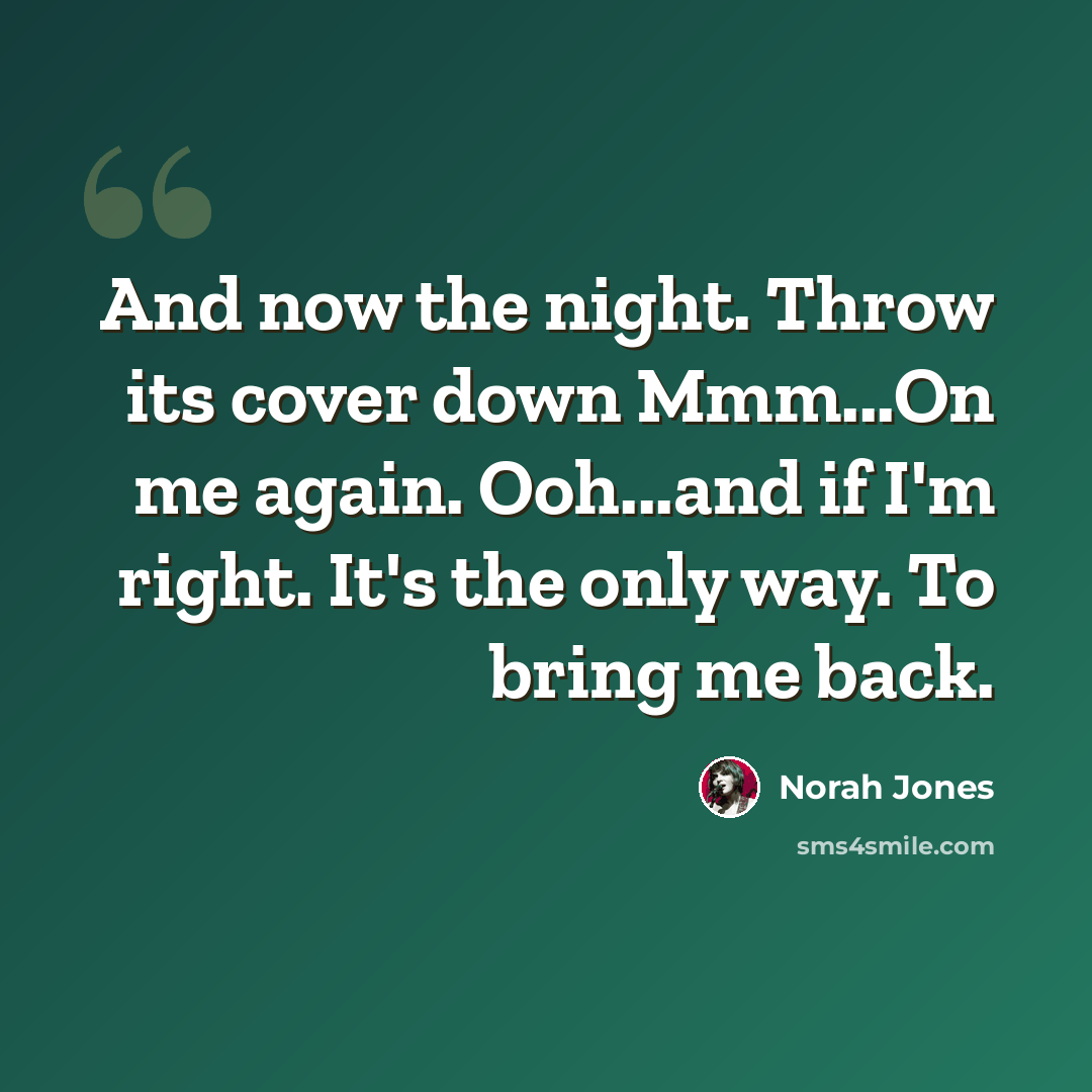 “And now the night. Throw its cover down Mmm...On me again. Ooh...and if I'm right. It's the only way. To bring me back.” quote by Norah Jones