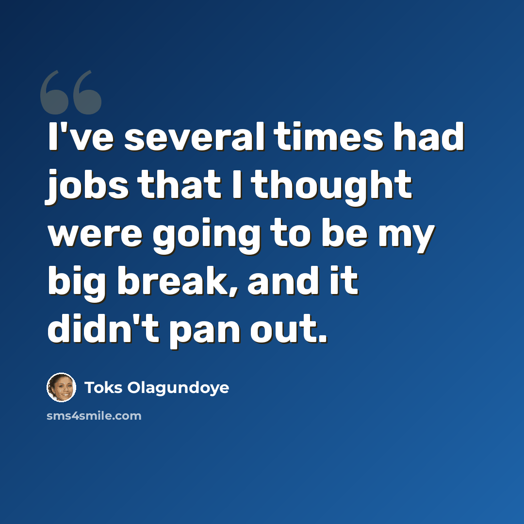 “I've several times had jobs that I thought were going to be my big break, and it didn't pan out.” quote by Toks Olagundoye