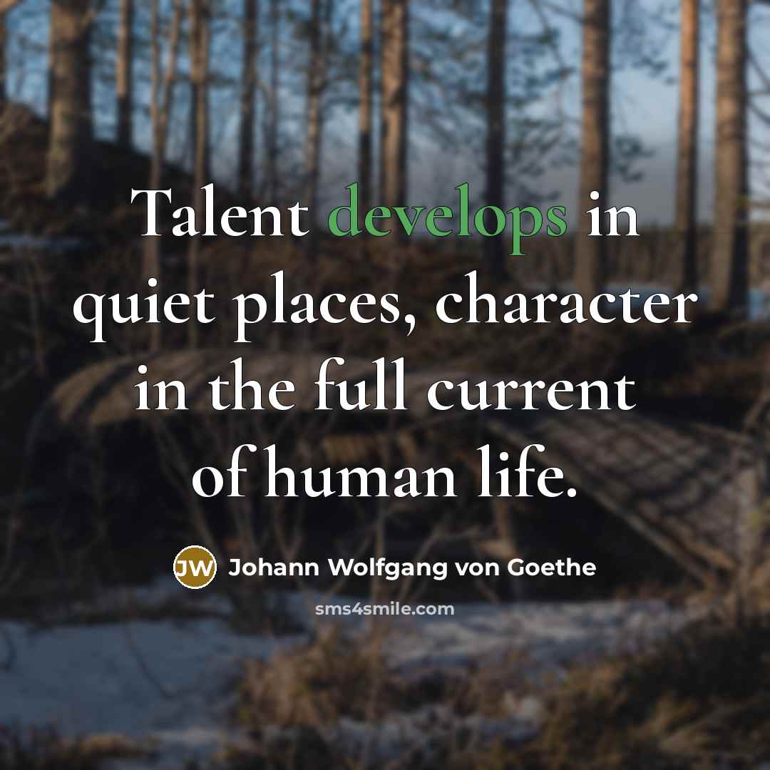 “Talent develops in quiet places, character in the full current of human life.” quote by Johann Wolfgang von Goethe