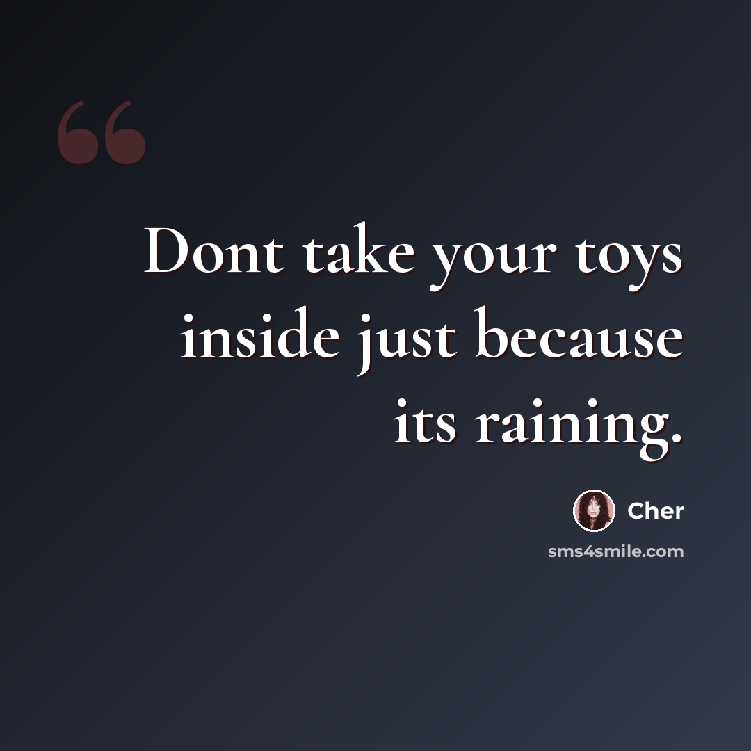 “Dont take your toys inside just because its raining.” quote by Cher