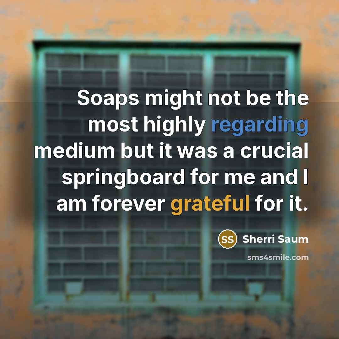“Soaps might not be the most highly regarding medium but it was a crucial springboard for me and I am forever grateful for it.” quote by Sherri Saum