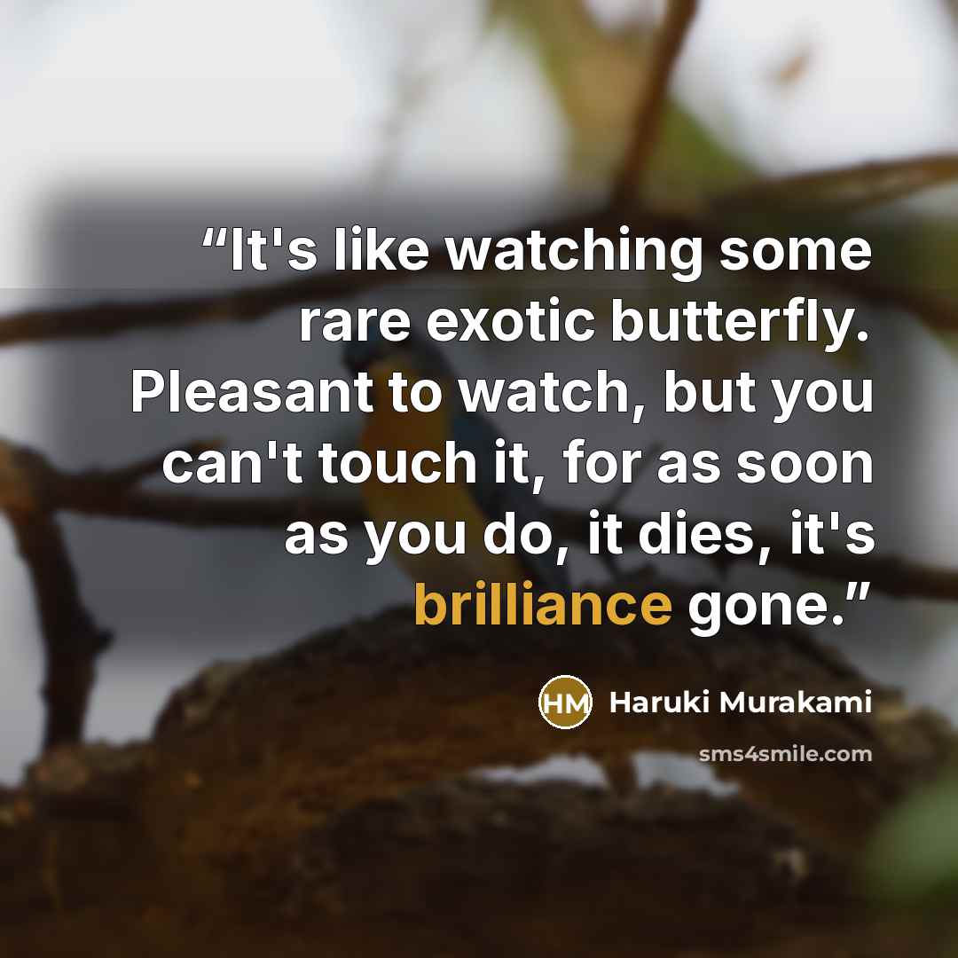 “It's like watching some rare exotic butterfly. Pleasant to watch, but you can't touch it, for as soon as you do, it dies, it's brilliance gone.” quote by Haruki Murakami