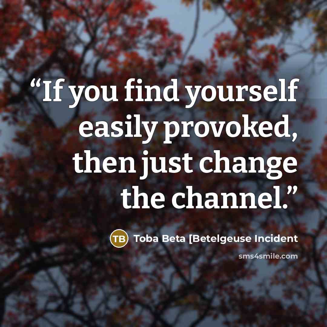 “If you find yourself easily provoked, then just change the channel.” quote by Toba Beta [Betelgeuse Incident
