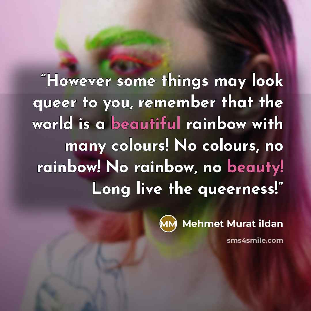 “However some things may look queer to you, remember that the world is a beautiful rainbow with many colours! No colours, no rainbow! No rainbow, no beauty! Long live the queerness!” quote by Mehmet Murat ildan