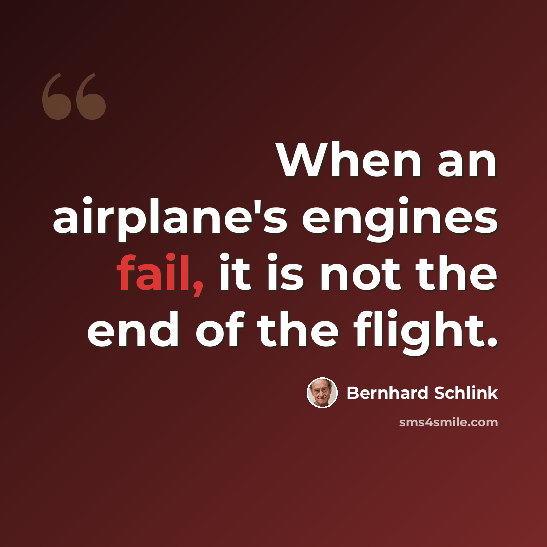 “When an airplane's engines fail, it is not the end of the flight.” quote by Bernhard Schlink