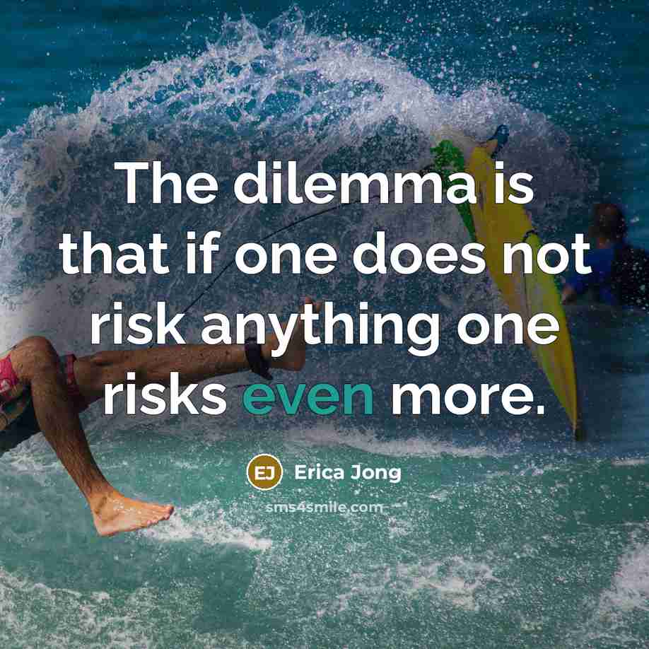 “The dilemma is that if one does not risk anything one risks even more.” quote by Erica Jong