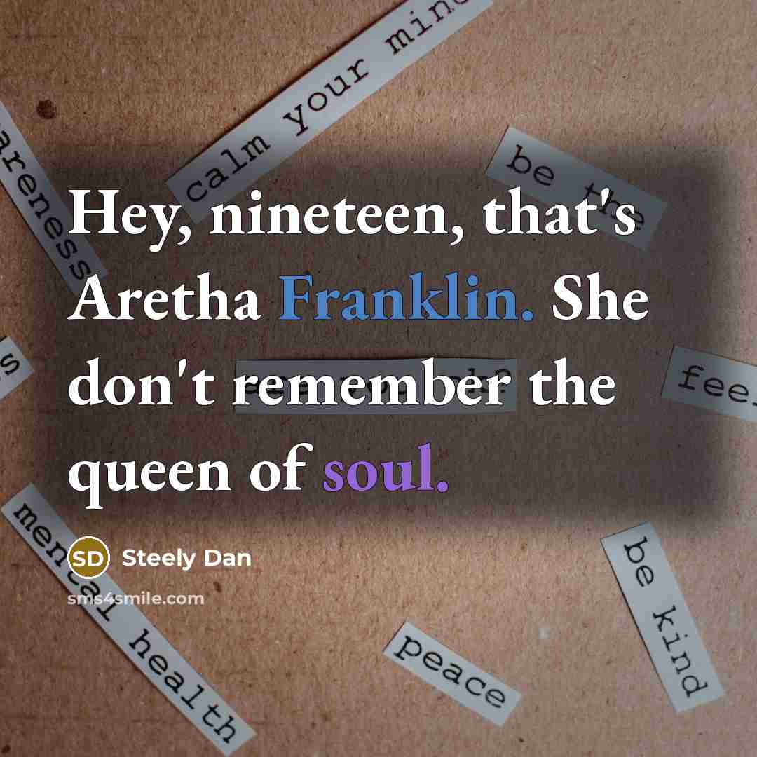 “Hey, nineteen, that's Aretha Franklin. She don't remember the queen of soul.” quote by Steely Dan