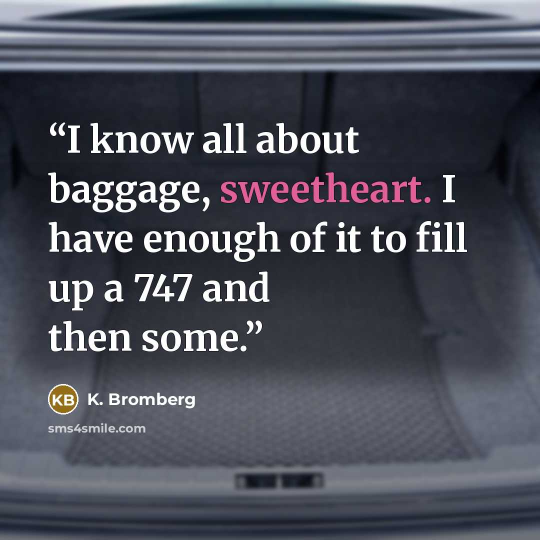 “I know all about baggage, sweetheart. I have enough of it to fill up a 747 and then some.” quote by K. Bromberg