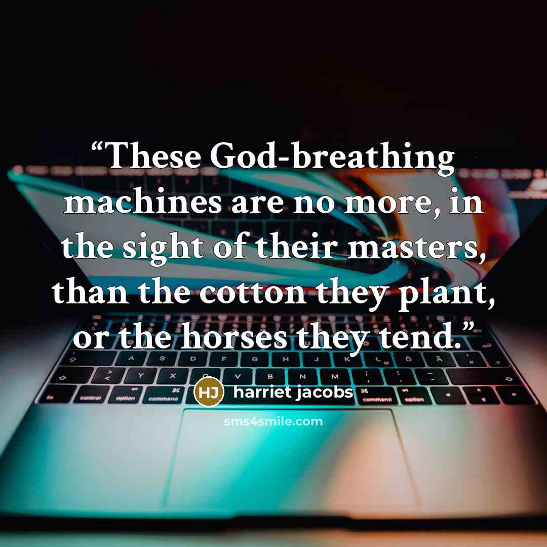 “These God-breathing machines are no more, in the sight of their masters, than the cotton they plant, or the horses they tend.” quote by Harriet Jacobs