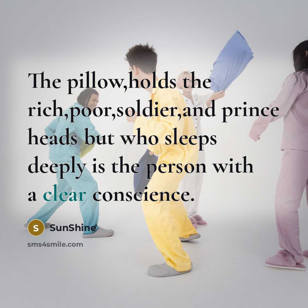 “The pillow,holds the rich,poor,soldier,and prince heads but who sleeps deeply is the person with a clear conscience.” quote by SunShine