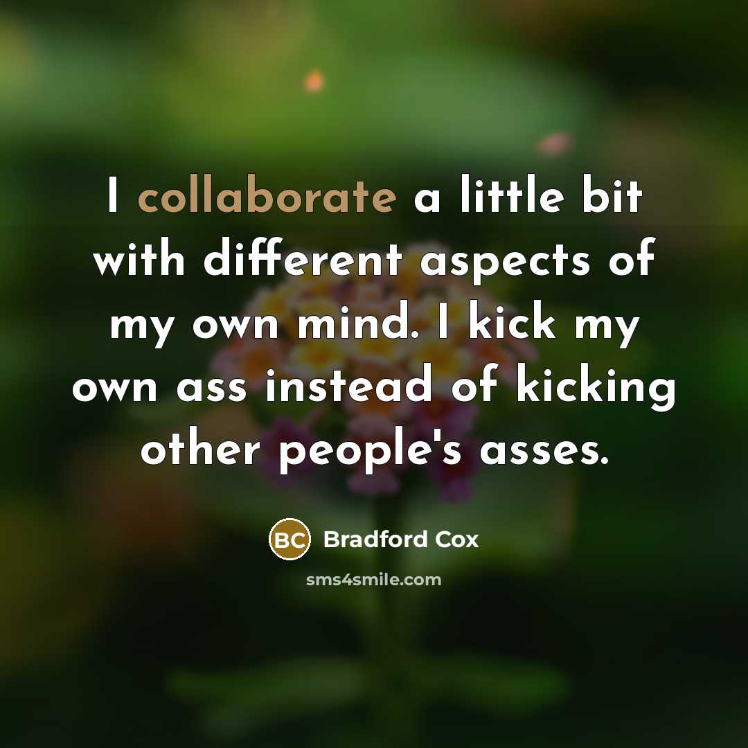 “I collaborate a little bit with different aspects of my own mind. I kick my own ass instead of kicking other people's asses.” quote by Bradford Cox