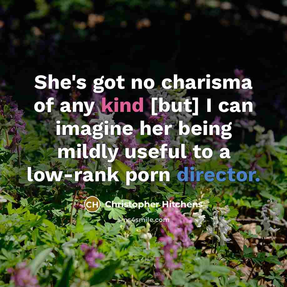 “She's got no charisma of any kind [but] I can imagine her being mildly useful to a low-rank porn director.” quote by Christopher Hitchens