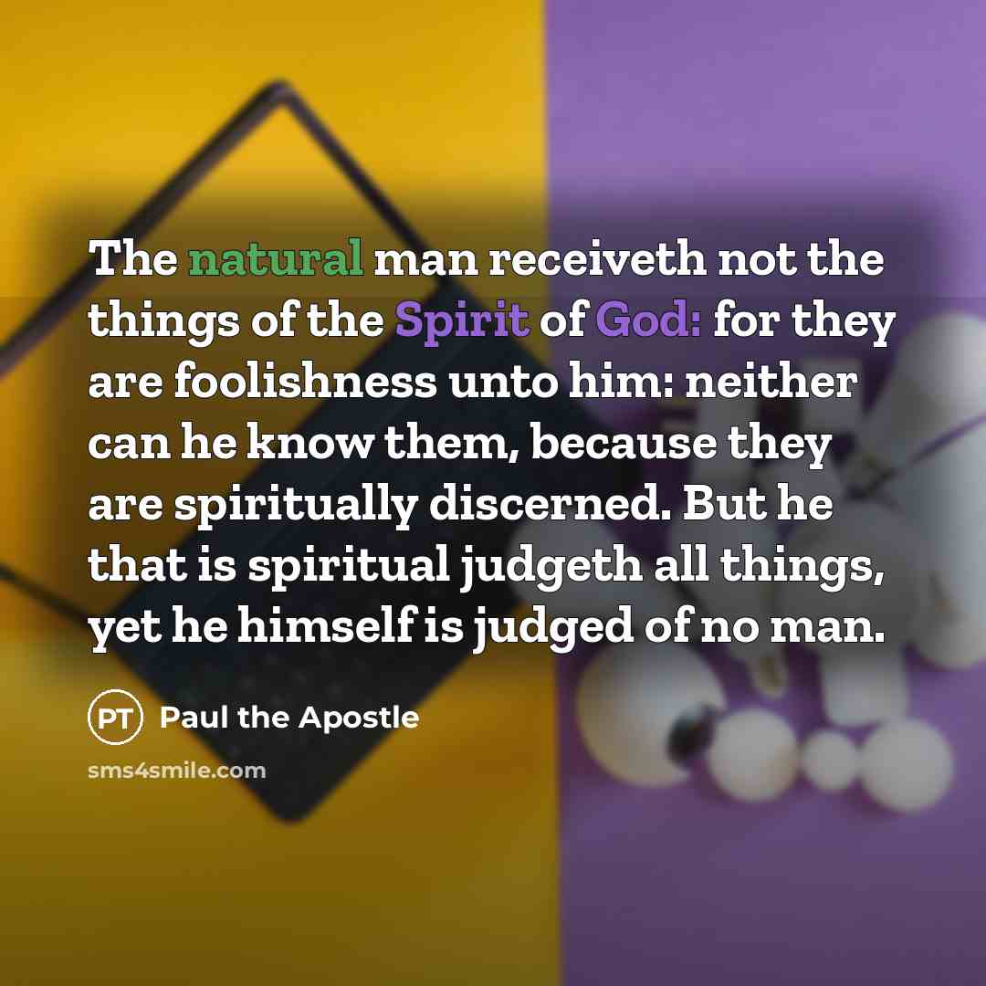 “The natural man receiveth not the things of the Spirit of God: for they are foolishness unto him: neither can he know them, because they are spiritually discerned. But he that is spiritual judgeth all things, yet he himself is judged of no man.” quote by Paul the Apostle