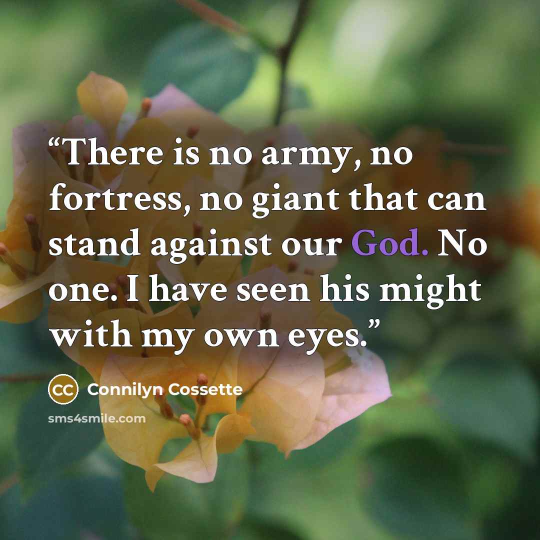 “There is no army, no fortress, no giant that can stand against our God. No one. I have seen his might with my own eyes.” quote by Connilyn Cossette