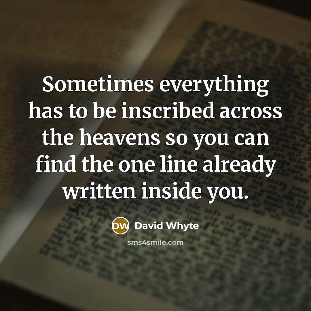 “Sometimes everything has to be inscribed across the heavens so you can find the one line already written inside you.” quote by David Whyte