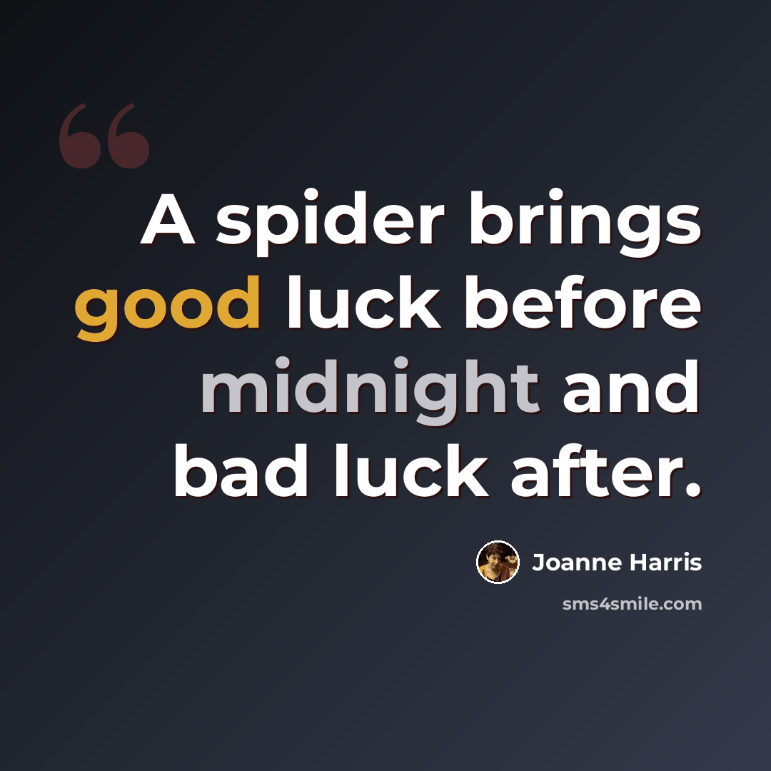 “A spider brings good luck before midnight and bad luck after.” quote by Joanne Harris
