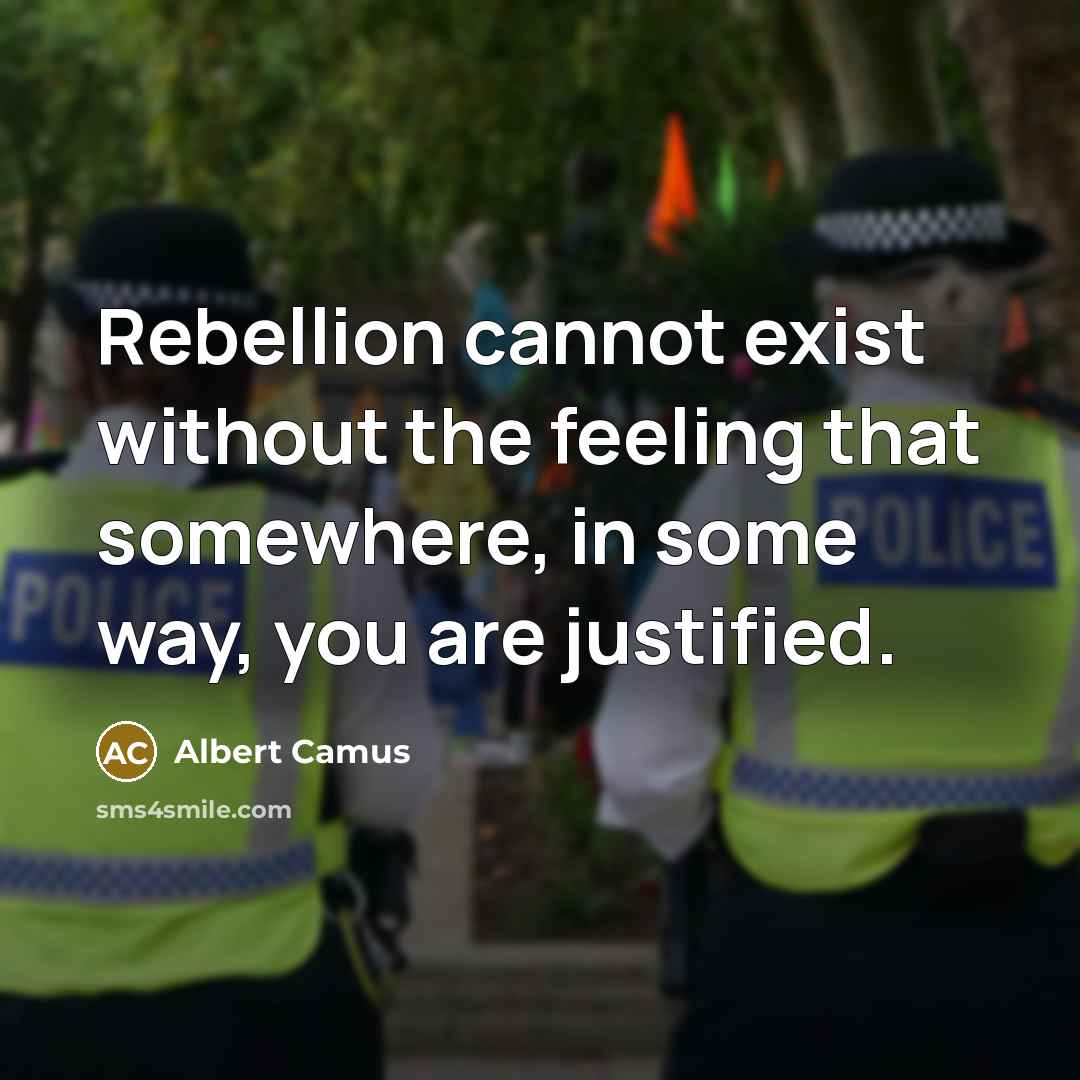 “Rebellion cannot exist without the feeling that somewhere, in some way, you are justified.” quote by Albert Camus