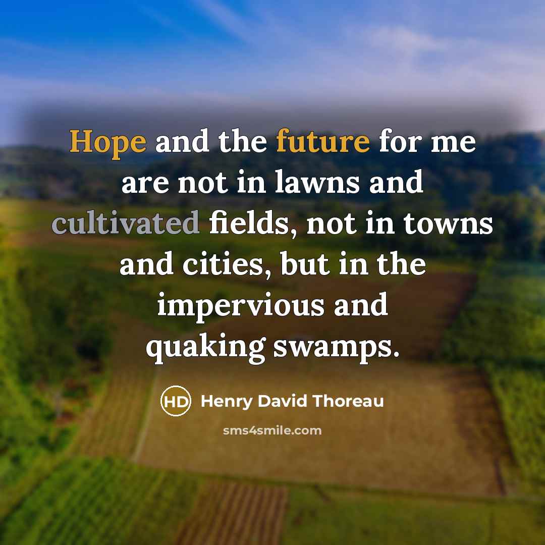 “Hope and the future for me are not in lawns and cultivated fields, not in towns and cities, but in the impervious and quaking swamps.” quote by Henry David Thoreau