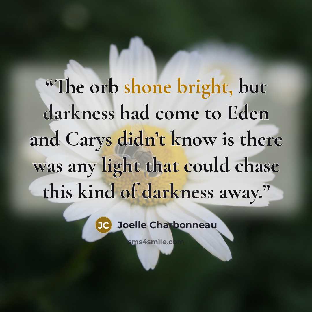 “The orb shone bright, but darkness had come to Eden and Carys didn’t know is there was any light that could chase this kind of darkness away.” quote by Joelle Charbonneau