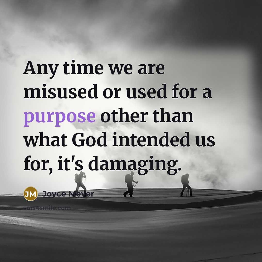 “Any time we are misused or used for a purpose other than what God intended us for, it's damaging.” quote by Joyce Meyer