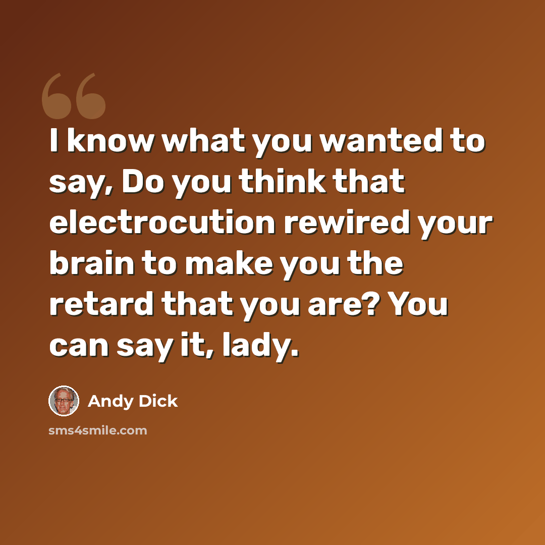 “I know what you wanted to say, Do you think that electrocution rewired your brain to make you the retard that you are? You can say it, lady.” quote by Andy Dick