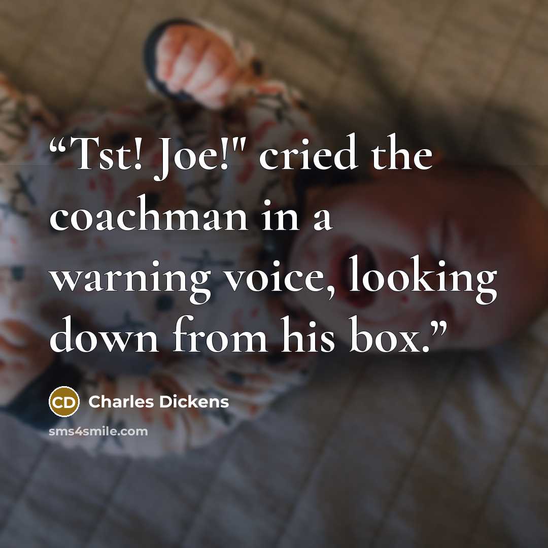 “Tst! Joe!" cried the coachman in a warning voice, looking down from his box.” quote by Charles Dickens
