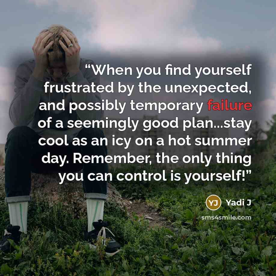 “When you find yourself frustrated by the unexpected, and possibly temporary failure of a seemingly good plan...stay cool as an icy on a hot summer day. Remember, the only thing you can control is yourself!” quote by Yadi J