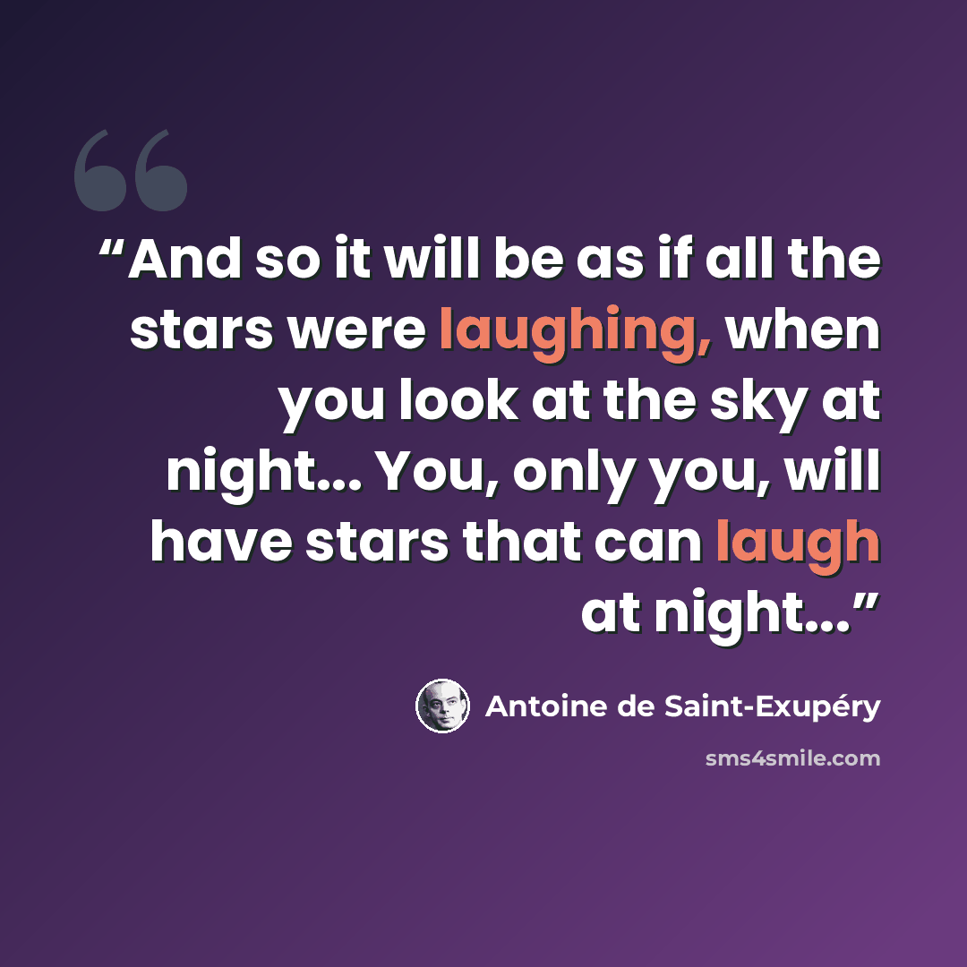 “And so it will be as if all the stars were laughing, when you look at the sky at night... You, only you, will have stars that can laugh at night...” quote by Antoine de Saint-Exupéry