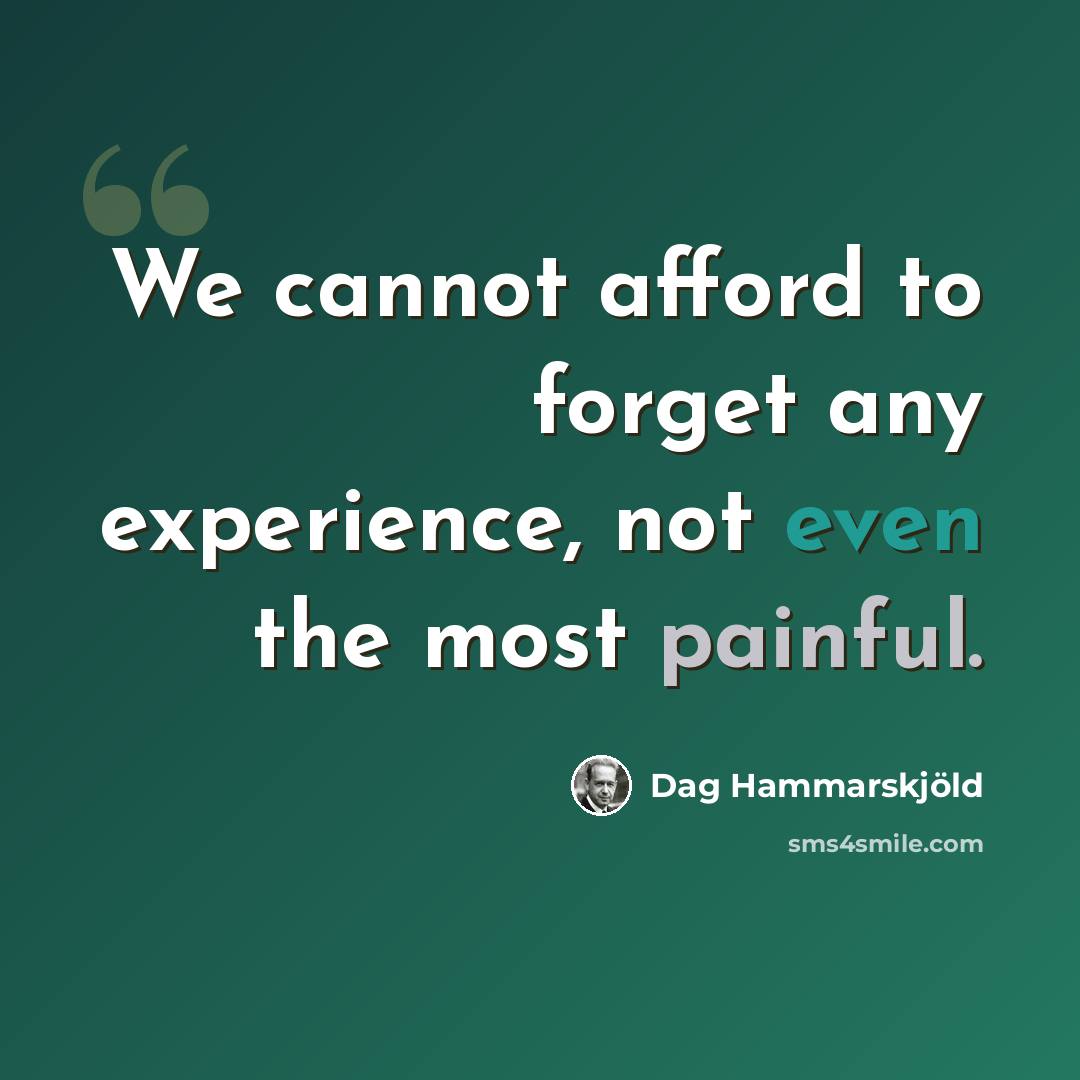 “We cannot afford to forget any experience, not even the most painful.” quote by Dag Hammarskjold